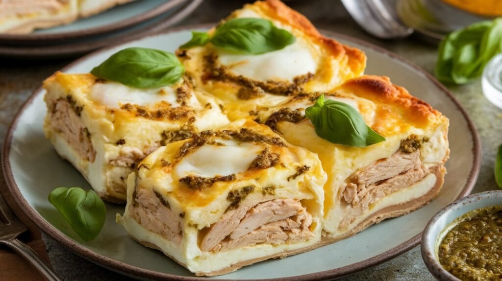 Chicken and Pesto Mozzarella Egg Bakes