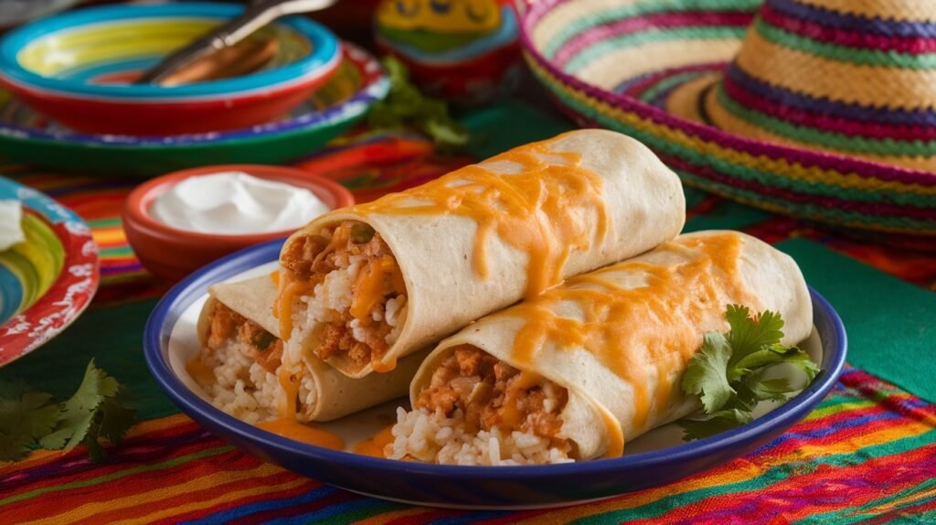 Chicken and Rice Cheesy Burritos