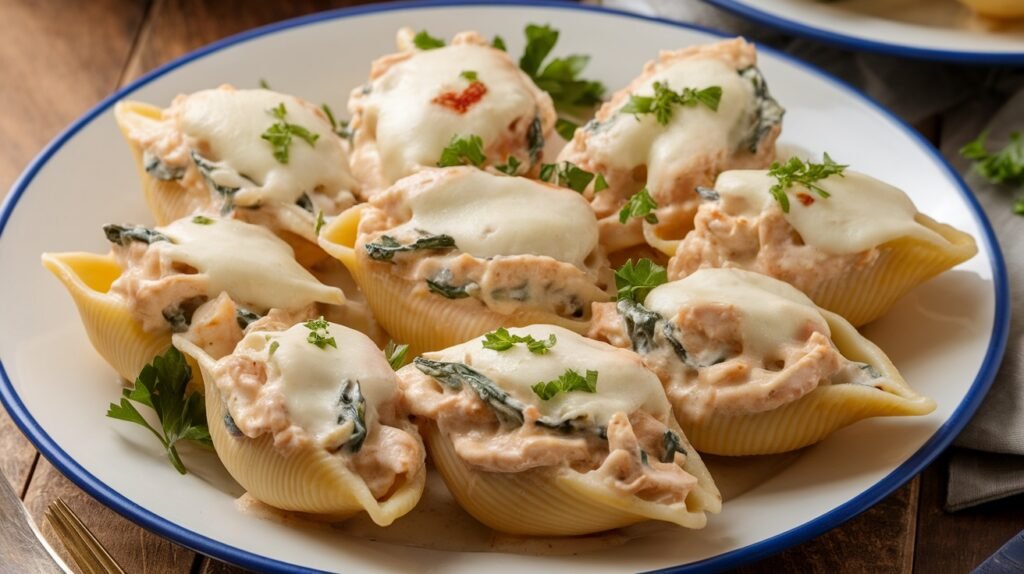 Chicken and Spinach Alfredo Stuffed Shells
