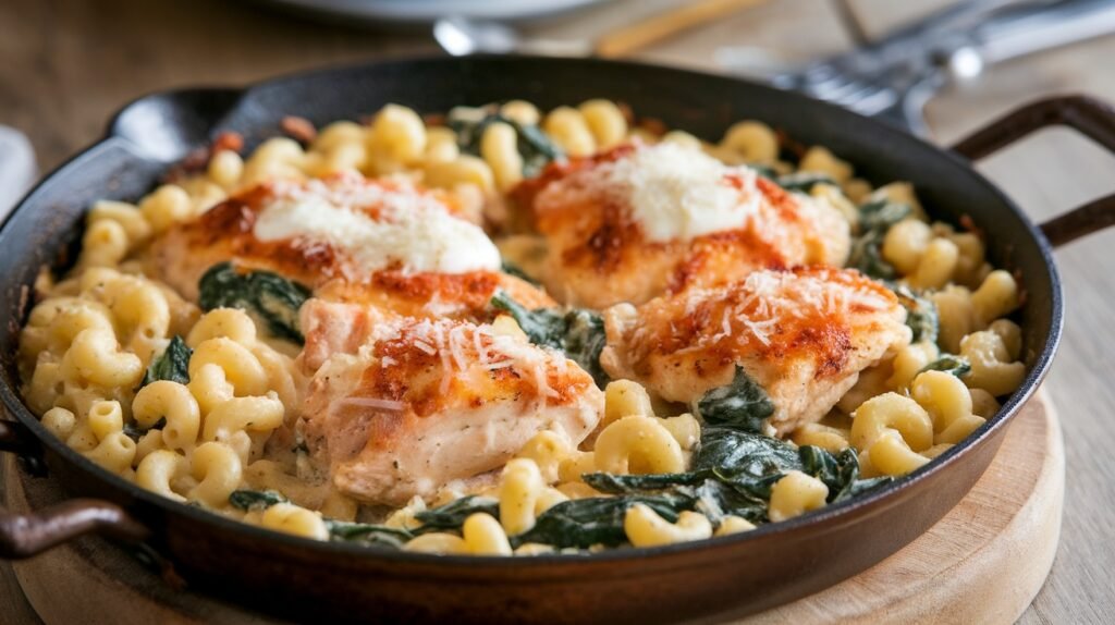 Chicken and Spinach Macaroni Skillet
