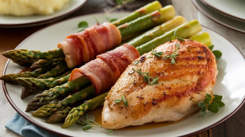 Chicken with Bacon-Wrapped Asparagus