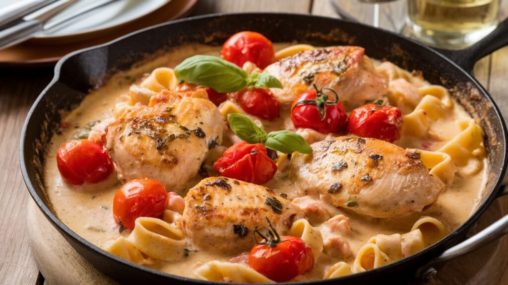 Chicken and Tomato Alfredo Skillet