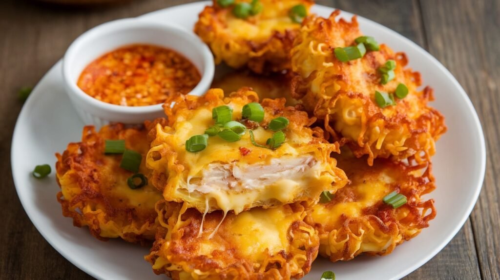 Chicken and Cheese Ramen Fritters