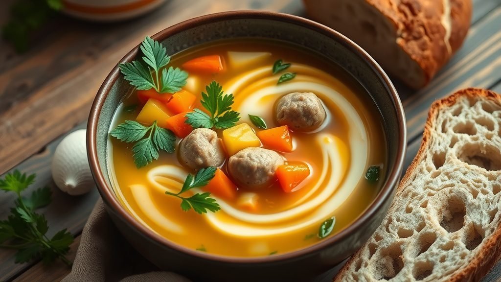 German Hochzeitssuppe (Wedding Soup with Egg Custard)