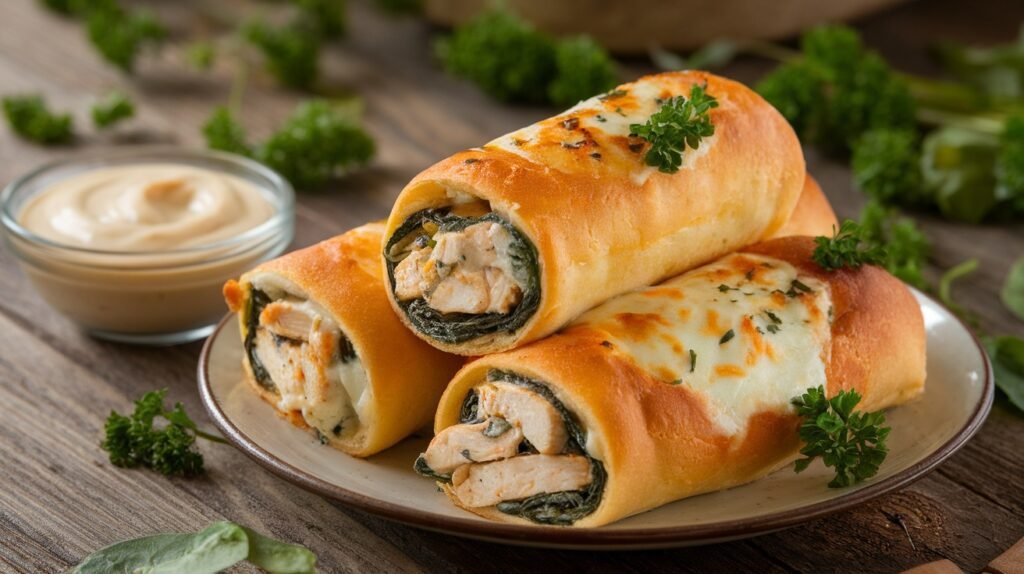 Chicken Spinach Alfredo Pizza Rolls