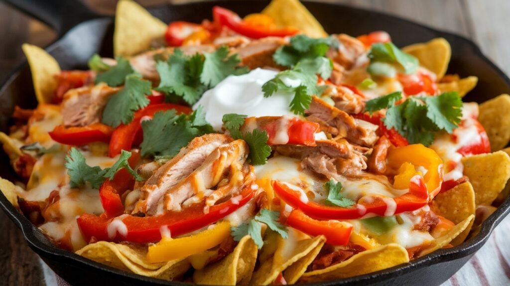 Chicken and Pepper Skillet Nachos