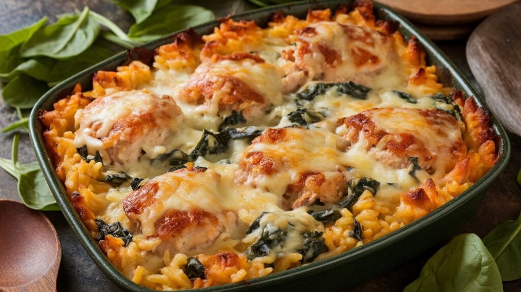 Chicken and Spinach Rice Bake