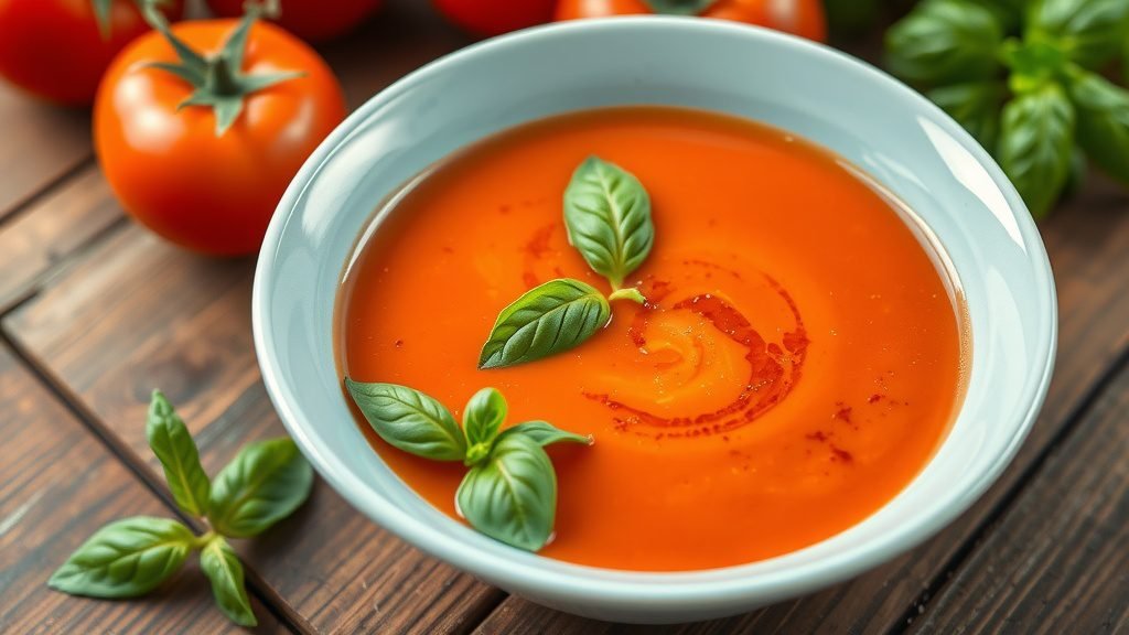 Chilled Roasted Tomato and Basil Soup