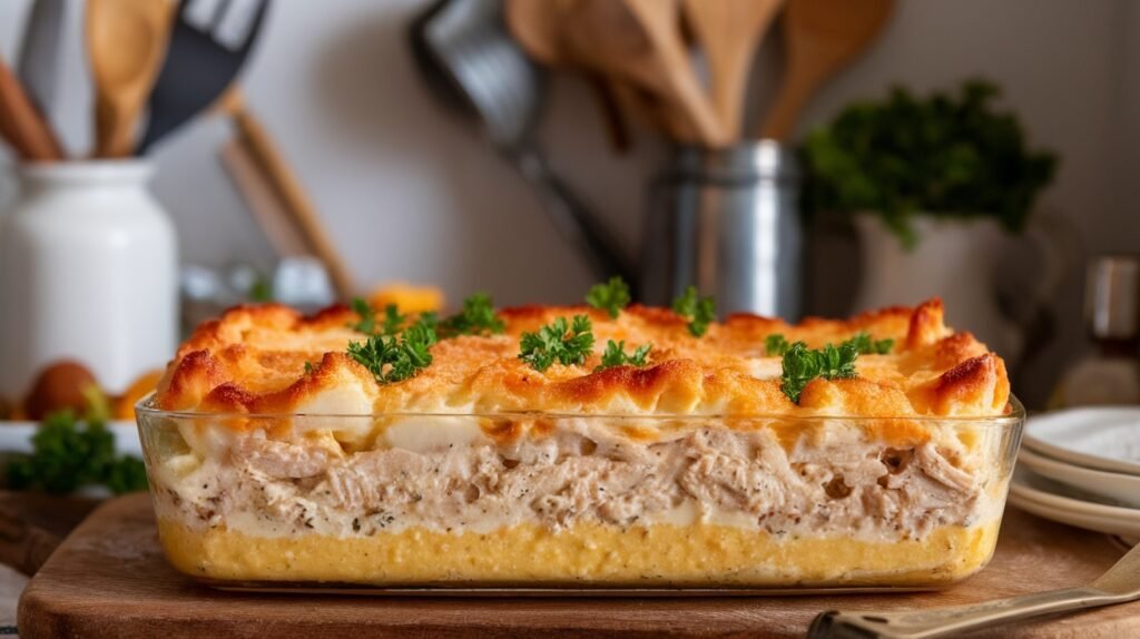 Chicken Alfredo Polenta Bake