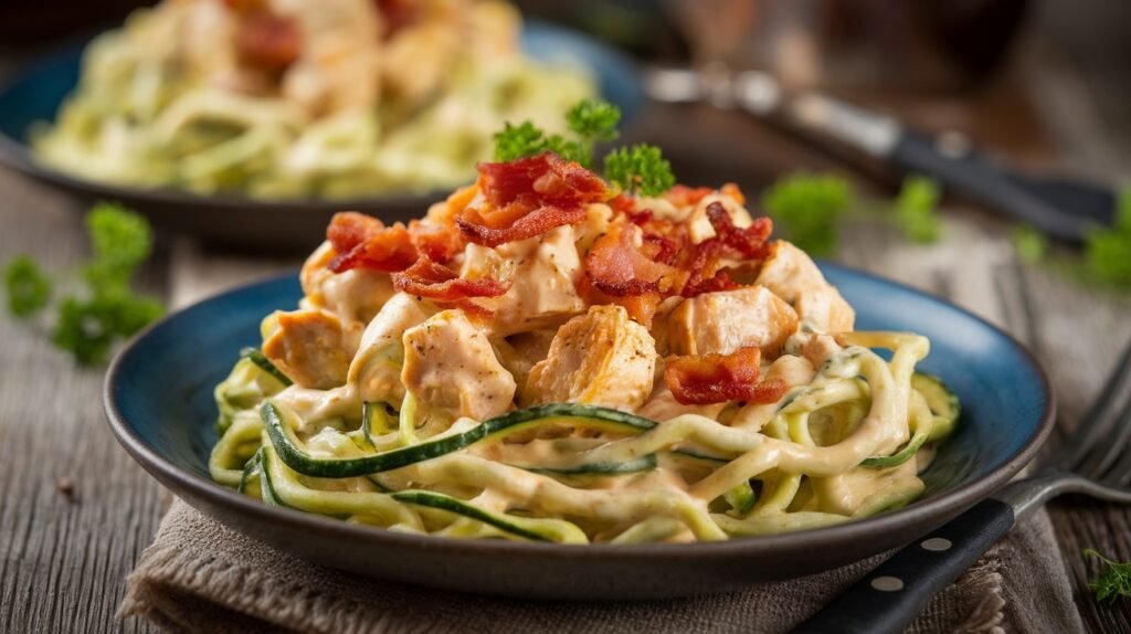 Chicken and Bacon Zoodle Alfredo