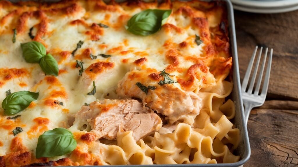 Chicken and Basil Alfredo Bake
