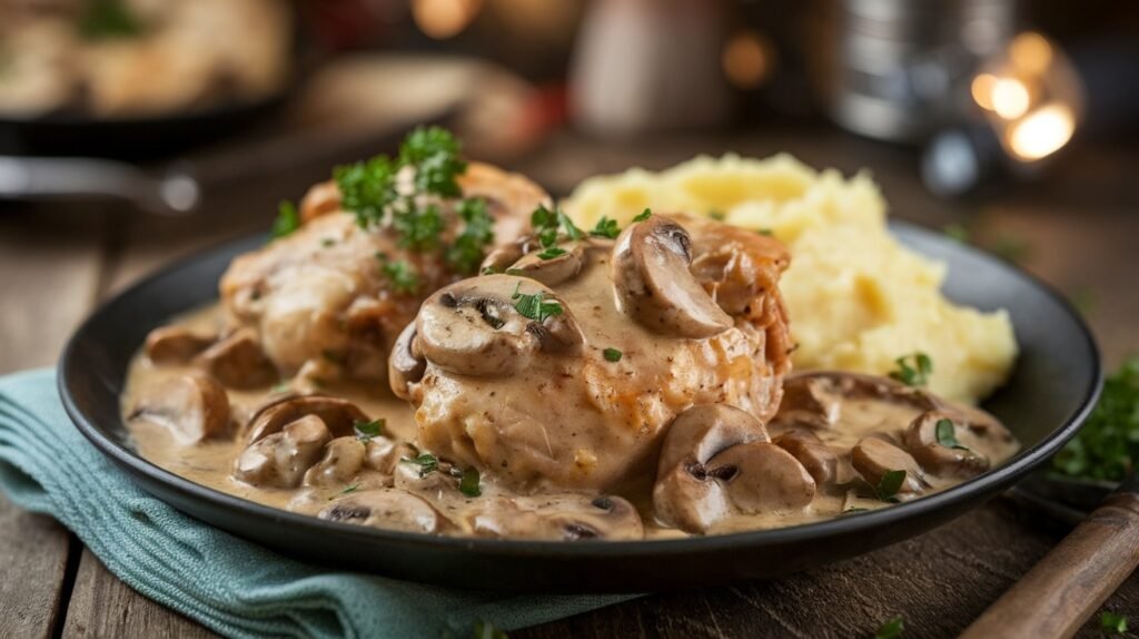 Creamy Garlic Mushroom Chicken Thighs