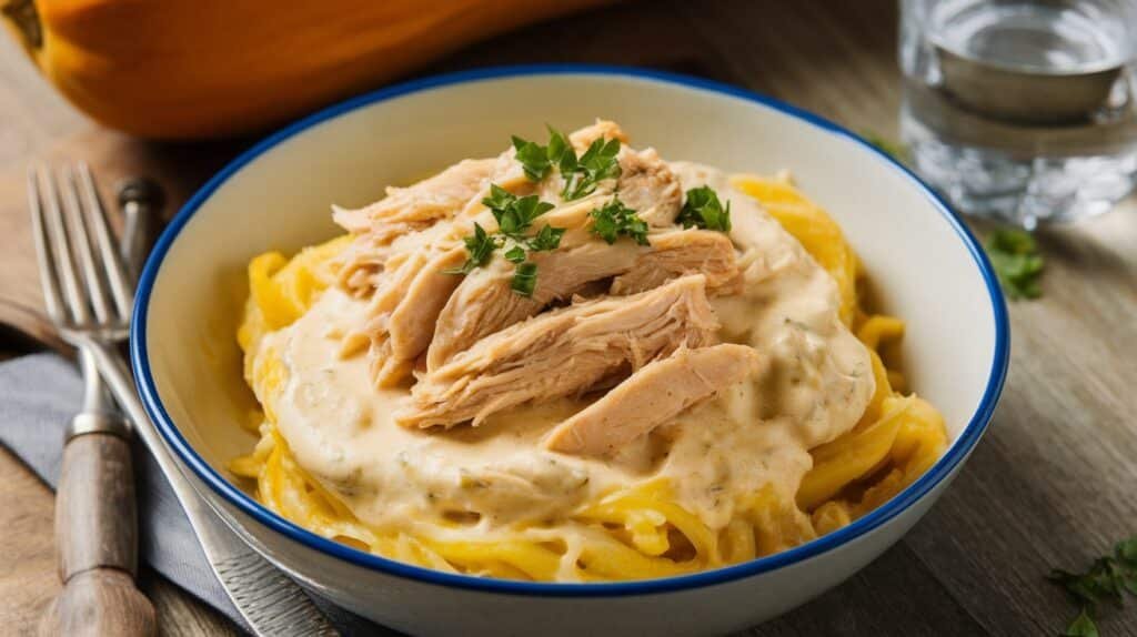 Spaghetti Squash Chicken Alfredo