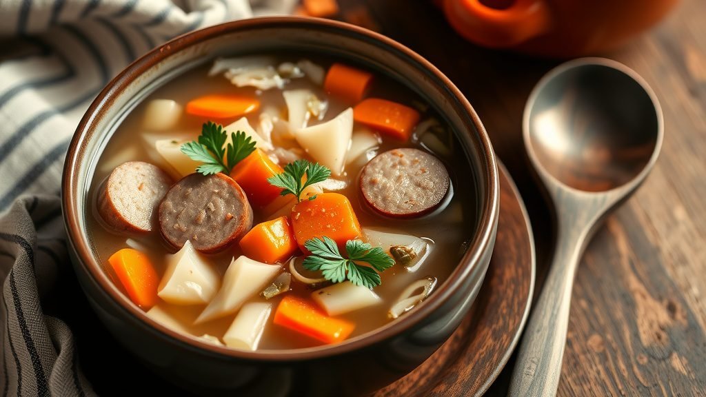 German Bratwurst and Sauerkraut Soup
