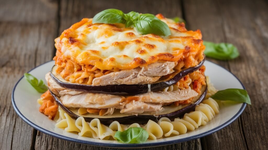 Chicken Eggplant Pasta Towers