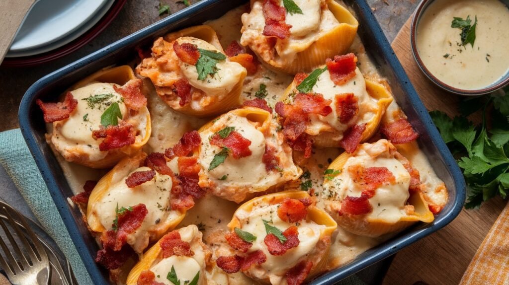 Chicken Bacon Alfredo Stuffed Shells