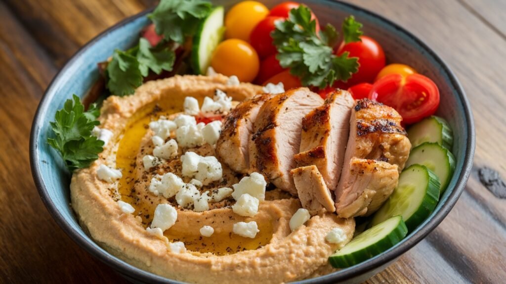 Chicken and Roasted Garlic Hummus Bowls