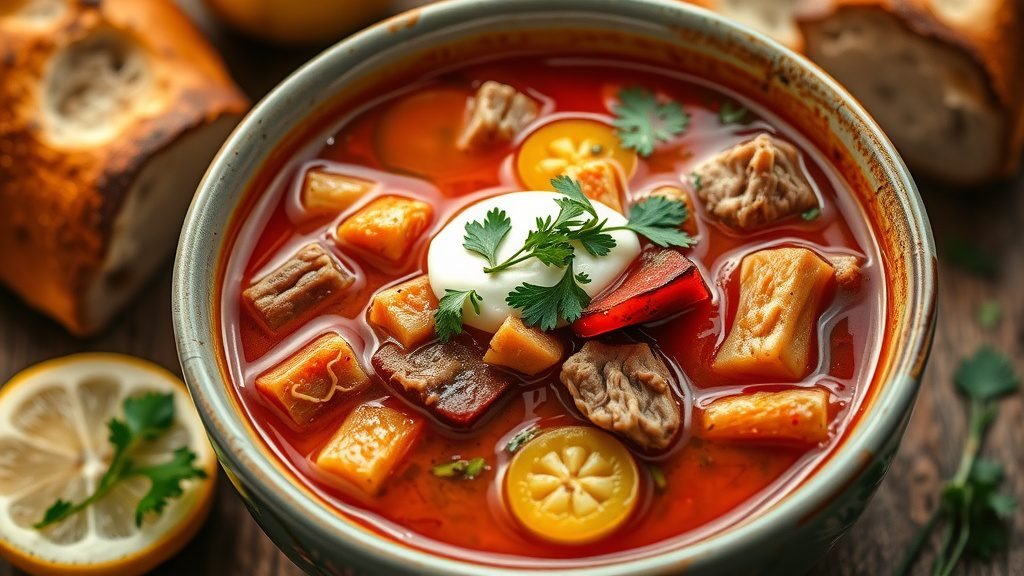 Russian Solyanka (Tangy Meat & Pickle Soup)