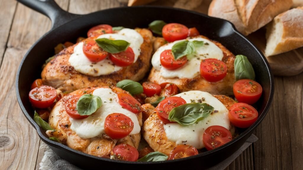 Chicken and Mozzarella Caprese Skillet