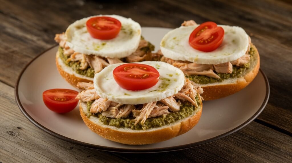 Chicken and Pesto Pizza Bagels