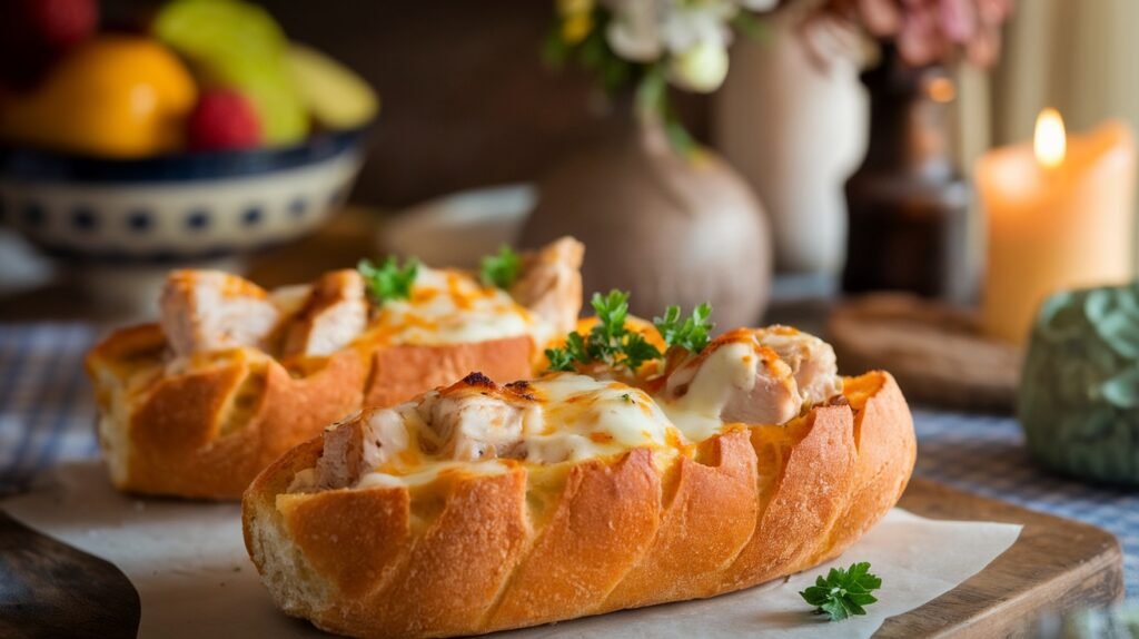Chicken Alfredo Bread Boats