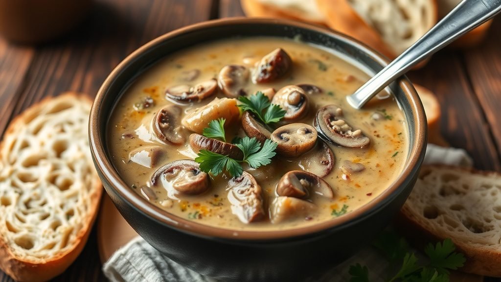 Beef and Wild Mushroom Stroganoff Soup