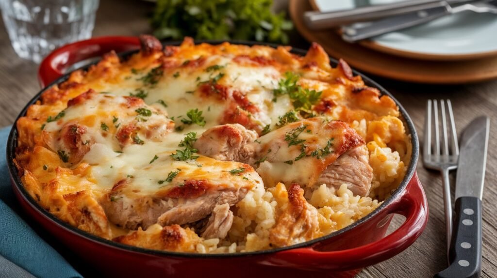Chicken and Mozzarella Rice Bake