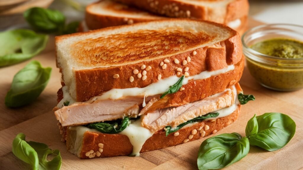 Chicken Spinach Pesto Grilled Cheese