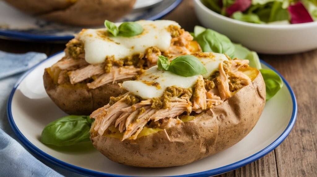 Chicken and Pesto Baked Potato Boats