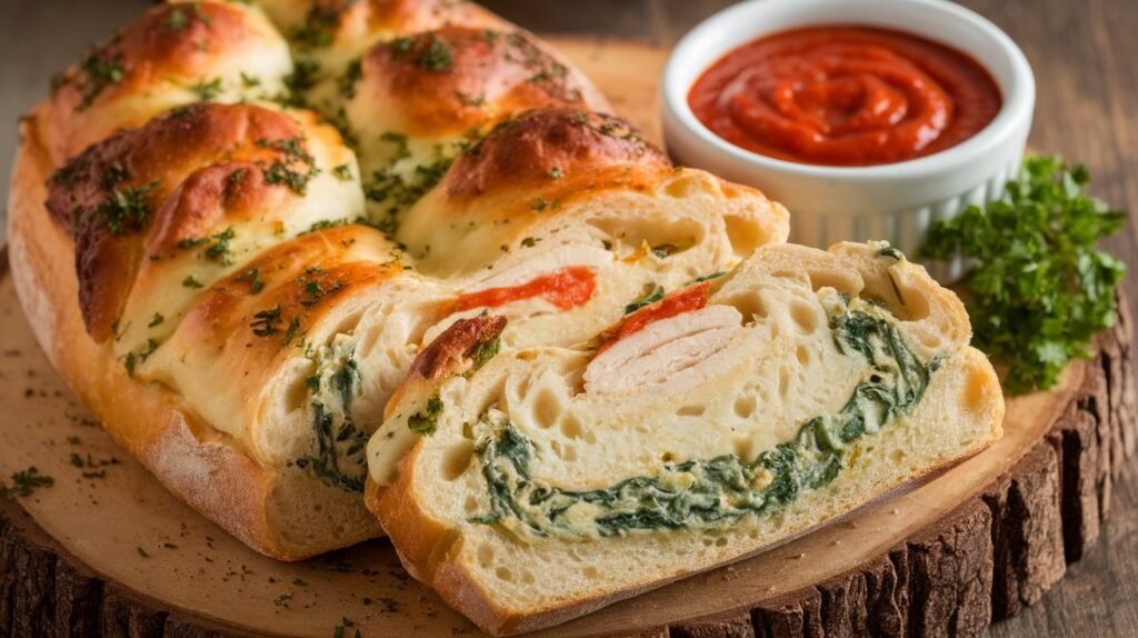 Chicken Spinach Alfredo Stuffed Bread