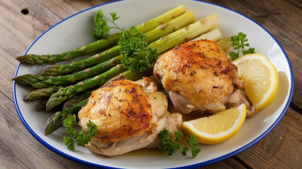 Lemon Garlic Chicken Thighs with Asparagus