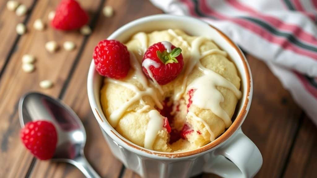 White Chocolate Raspberry Mug Cake