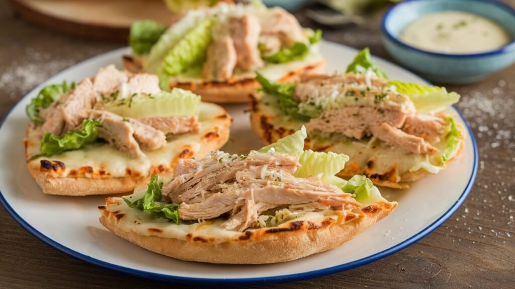 Chicken Caesar Pita Pizzas