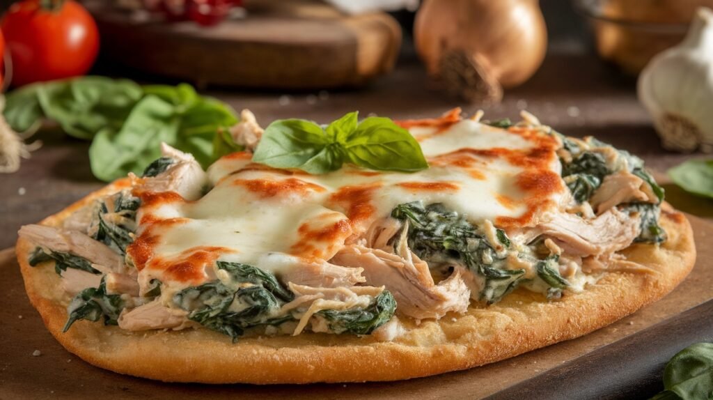 Creamy Spinach Chicken Flatbread