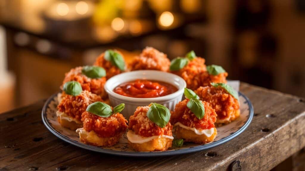 Chicken Parmesan Bites with Marinara Dip
