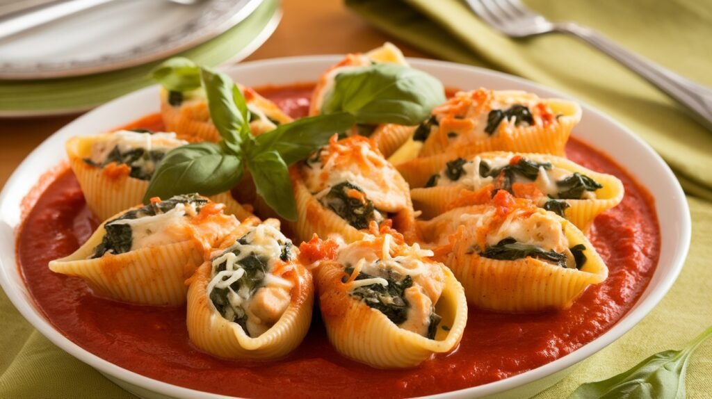 Chicken and Spinach Pasta Shell Bake