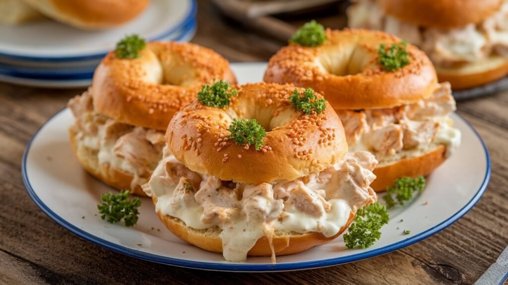 Chicken Alfredo Bagel Melts