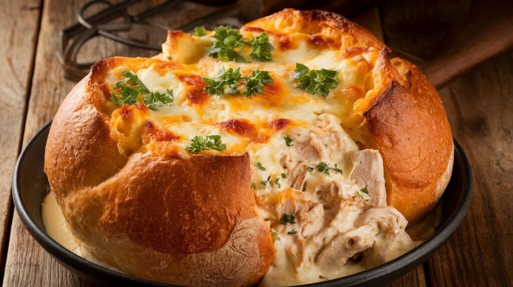 Chicken Alfredo Bread Bowl Bake