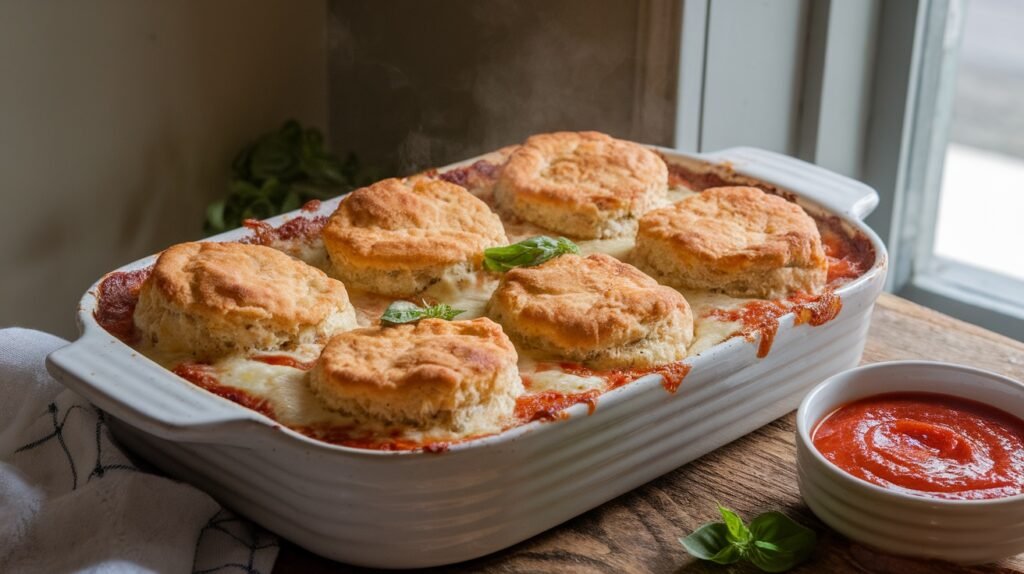 Chicken Parmesan Biscuit Bake