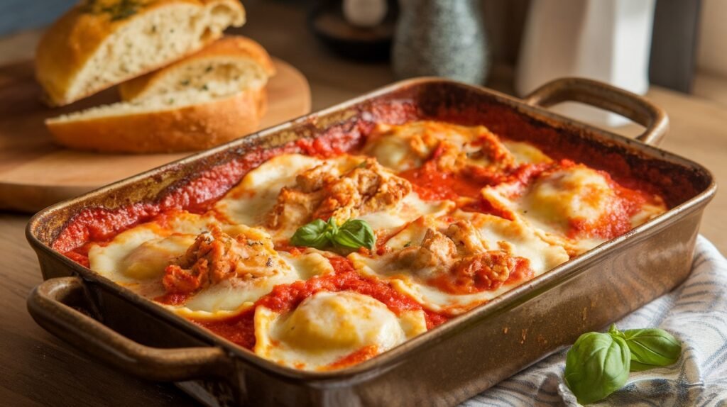 Chicken Parmesan Ravioli Bake