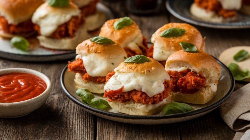 Chicken Parmesan Sliders with Marinara Dip