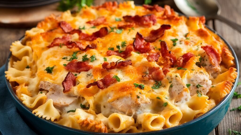 Chicken and Bacon Alfredo Bake