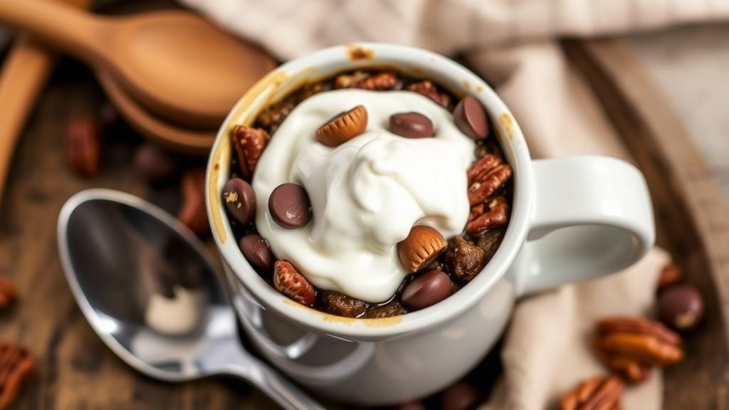 Chocolate Bourbon Pecan Mug Cake