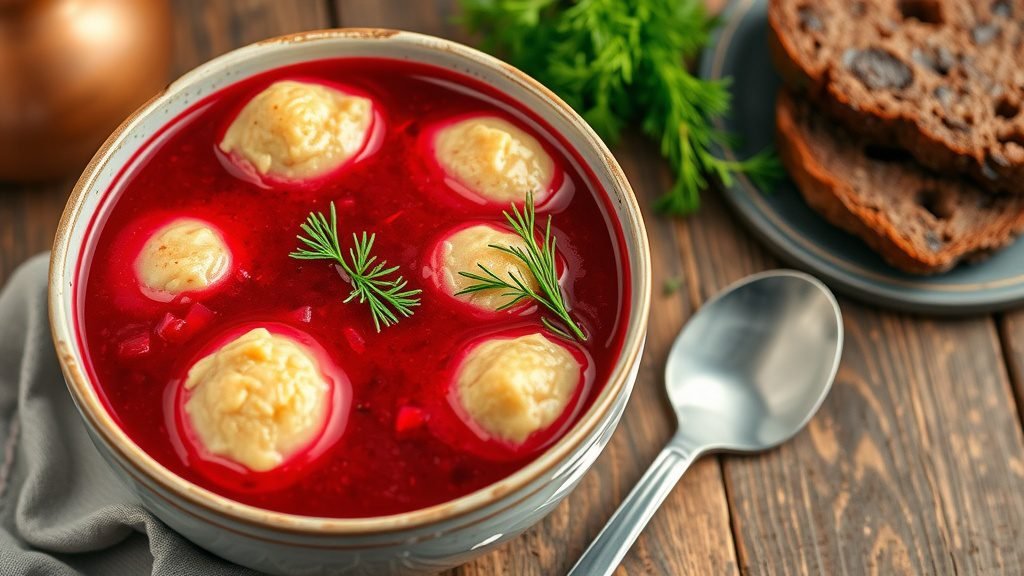Polish Barszcz Czerwony (Red Beet Soup with Dumplings)