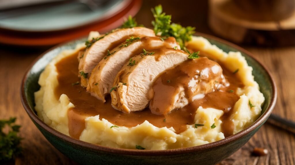 Chicken and Gravy Mashed Potato Bowls