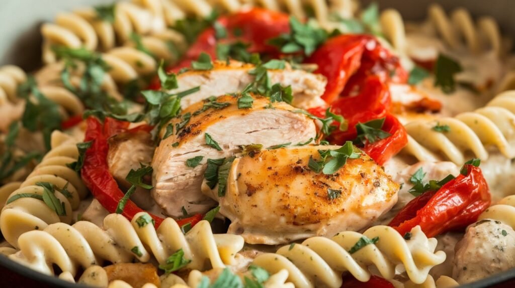 Chicken and Roasted Pepper Alfredo Ziti