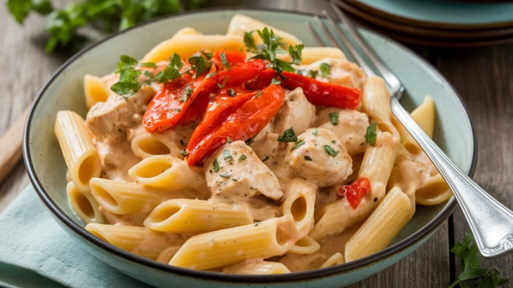 Chicken and Roasted Red Pepper Alfredo Penne