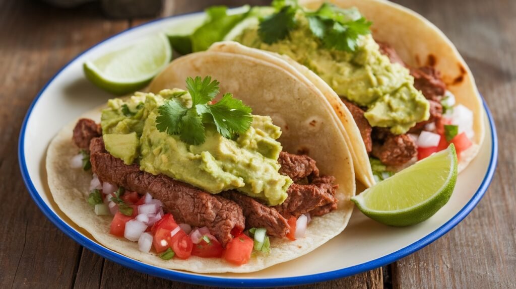 Creamy Avocado Salsa Beef Tacos