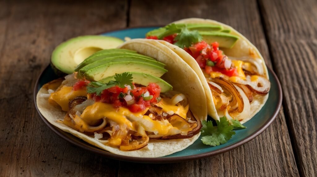 Caramelized Onion and Cheddar Tacos