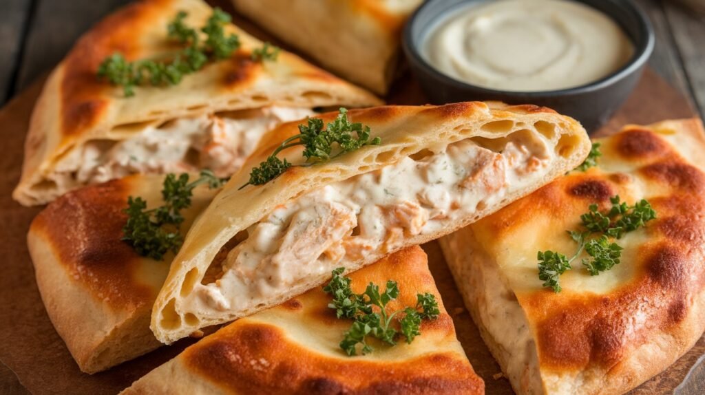 Chicken Alfredo Calzone Wedges